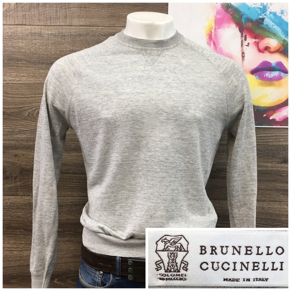 Brunello Cucinelli Mens Crew Neck Long Sleeve Sweater Linen Cotton Size 50 Italy